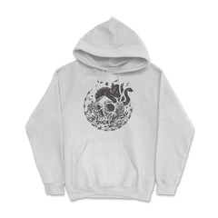 Mysterious Black Cat On A Skull Witchy Aesthetic Grunge print - Hoodie - White