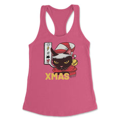 I Hate Christmas Funny Cute Angry Black Cat Face Pun Meme design - Hot Pink