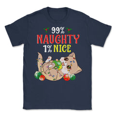 Naughty or Nice Christmas Cat Funny Humor Unisex T-Shirt - Navy