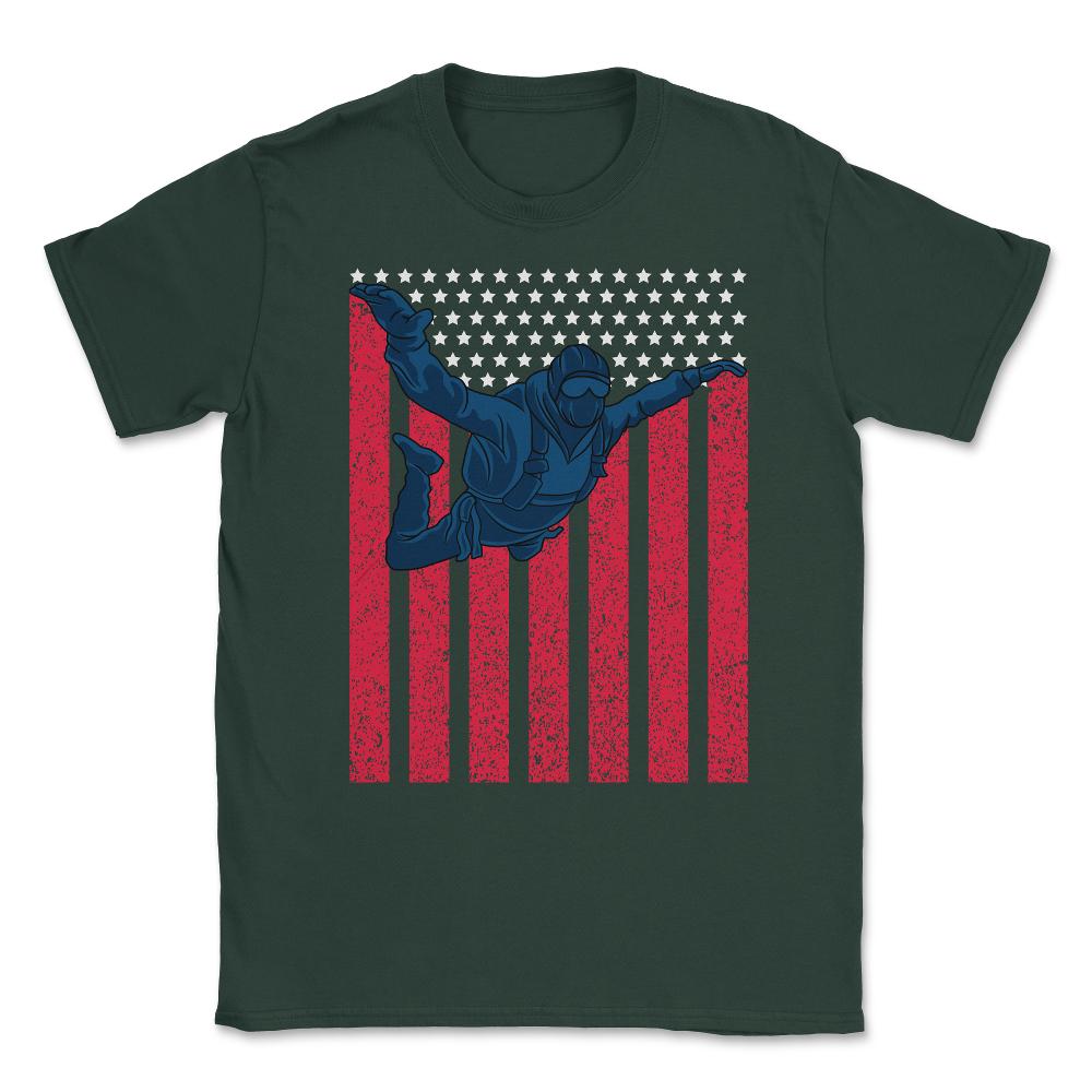 Patriotic Skydiver US American Flag Grunge Distressed graphic Unisex - Forest Green