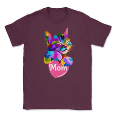 Cat Mom Heart Unisex T-Shirt - Maroon