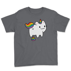 Caticorn Rainbow Flag Gay Pride & Poop Gay design Youth Tee - Smoke Grey