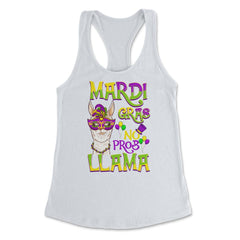 Mardi Gras Llama Funny Carnival Gift design Women's Racerback Tank - White