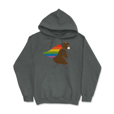 Rainbow Flag Bear Hero Gay Pride print Hoodie - Dark Grey Heather