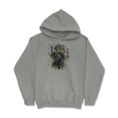 Skeleton Soldier with Rifle & in Front of a US Flag print Hoodie - Grey Heather