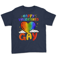 Happy Valentines Gay Rainbow Pride Gift print Youth Tee - Navy