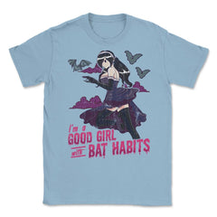 Goth Anime Bat Habits Girl Design print Unisex T-Shirt - Light Blue