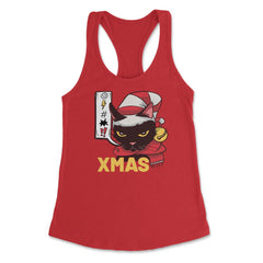 I Hate Christmas Funny Cute Angry Black Cat Face Pun Meme design - Red