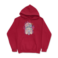 Anime Pastel Girl Drinking Bubble Tea Boba Lover Gift print Hoodie - Red