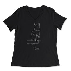 Outline Cat Theme Design for Line Art Lovers graphic - Women's V-Neck Tee - Black