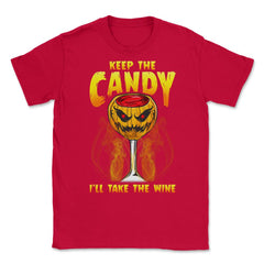 Halloween Wine Glass Spooky Jack o Lantern Unisex T-Shirt - Red