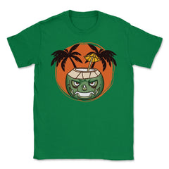 Hawaiian Halloween Coconut Face Jack O Lantern Scary graphic Unisex - Green