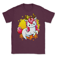 Kawaii Xmas Unicorn Funny Humor  Unisex T-Shirt - Maroon