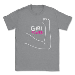 Girl Power Flexing Arm T-Shirt Feminism Shirt Top Tee Gift Unisex - Grey Heather