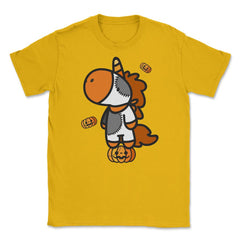 Halloween Unicorn with Pumpkins T Shirts Gifts Unisex T-Shirt - Gold
