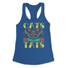 Cats and Tats Vintage Old Style Tattoo design print Women's Racerback - Royal