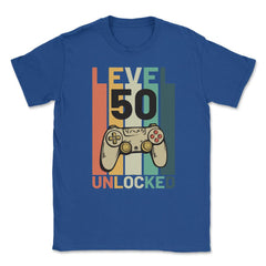 Funny 50th Birthday Vintage Gamer Level 50 Unlocked graphic Unisex - Royal Blue