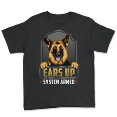 Ears Up System Armed K9 Police Dog German Shepherd design Youth Tee - Black