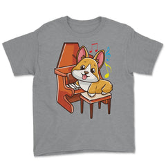 Cute Corgi and Piano for Music Lovers Gift  design Youth Tee - Grey Heather