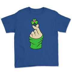St Patricks Day K-pop Finger Heart Funny Humor Gift graphic Youth Tee - Royal Blue