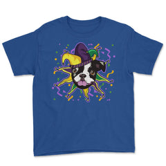 Mardi Gras French Bulldog Jester Funny Gift graphic Youth Tee - Royal Blue