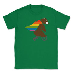 Rainbow Flag Bear Hero Gay Pride print Unisex T-Shirt - Green