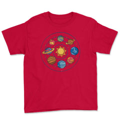 Solar System Planets Funny Planets Pluto Included Gift graphic Youth - Red