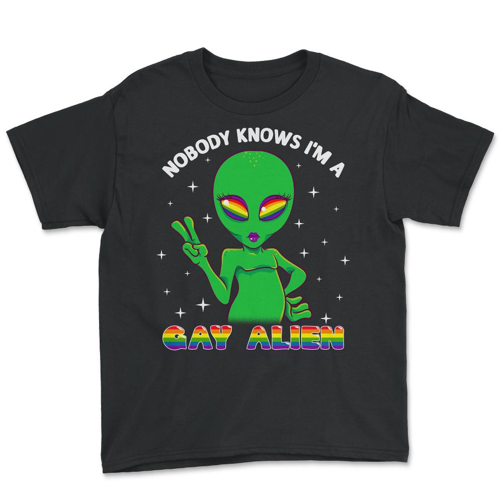 Gay Alien Rainbow Pride Funny Gift print - Youth Tee - Black
