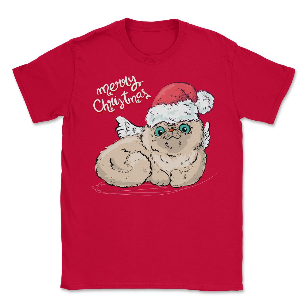 Merry Christmas Angel Cat Funny Humor T-Shirt Tee Gift Unisex T-Shirt - Red