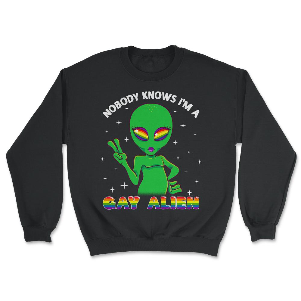 Gay Alien Rainbow Pride Funny Gift print - Unisex Sweatshirt - Black
