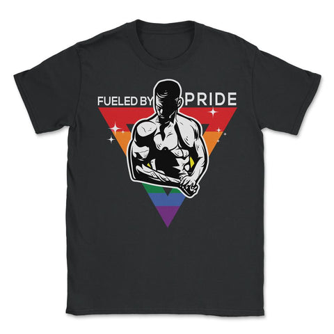 Fueled by Pride Gay Pride Guy in Rainbow Triangle Gift print - Unisex T-Shirt - Black