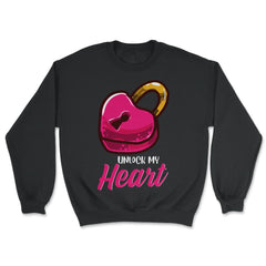 Unlock my Heart Padlock Funny Humor Valentine Couple gift graphic - Unisex Sweatshirt - Black