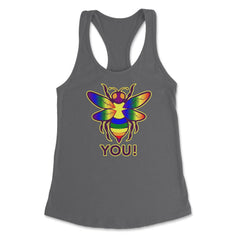 Rainbow Bee You! Gay Pride Awareness design Women's Racerback Tank - Dark Grey