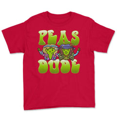 Peas Dude Funny Hippie Peas Foodie Peace Dude Pun graphic Youth Tee - Red