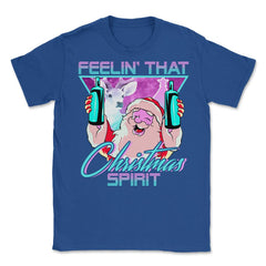 Retro Vaporwave Santa XMAS Spirit Funny Drinking Humor Unisex T-Shirt - Royal Blue