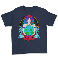 Mother Earth Guardian Holding the Planet Gift for Earth Day graphic - Navy