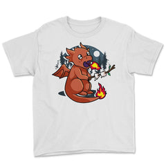 Baby Dragon Roasting Marshmallows In Forest For Fantasy Fans design - White