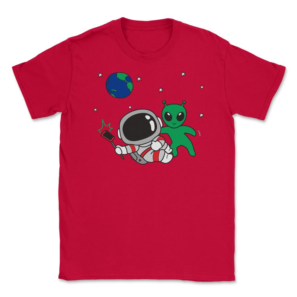 Alien Selfie Kawaii Style Funny Astronaut & Happy Alien design Unisex - Red