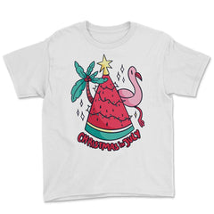 Christmas in July Funny Summer Xmas Tree Watermelon design Youth Tee - White