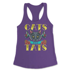 Cats and Tats Vintage Old Style Tattoo design print Women's Racerback - Purple