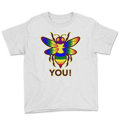 Rainbow Bee You! Gay Pride Awareness design Youth Tee - White