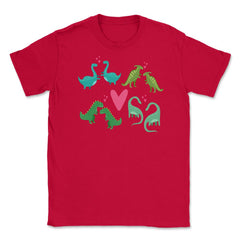 Dinosaurs Love Funny Humor T-Shirt Valentine  Unisex T-Shirt - Red