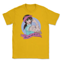 Yes, we can do it! Anime Girl Feminist Unisex T-Shirt - Gold