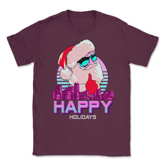 Vaporwave Santa XMAS Funny Humor Happy Holidays Unisex T-Shirt - Maroon