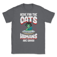 Funny Alien Cat Abductor Halloween Humor Unisex T-Shirt - Smoke Grey