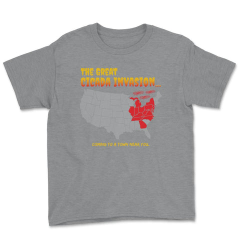 Cicada Invasion Coming to These States in US Map Funny print Youth Tee - Grey Heather
