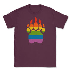 Bear Rainbow Flag Paw Gay Pride design Unisex T-Shirt - Maroon
