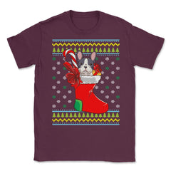 Bulldog Ugly Christmas Sweater Funny Humor Unisex T-Shirt - Maroon