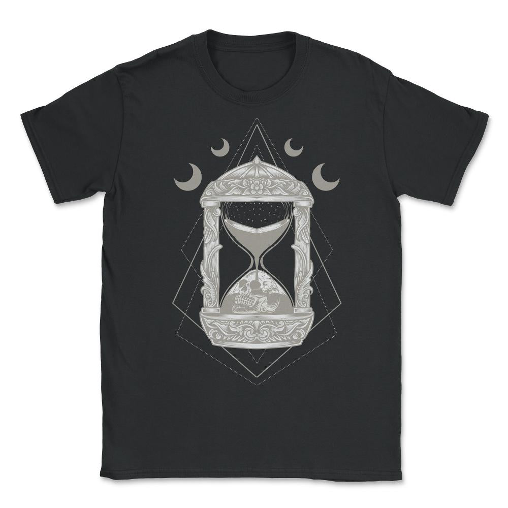 Dark Academia Aesthetic Antique Hourglass With Moons & Skull graphic - Unisex T-Shirt - Black