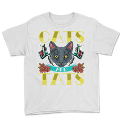 Cats and Tats Vintage Old Style Tattoo design print Youth Tee - White